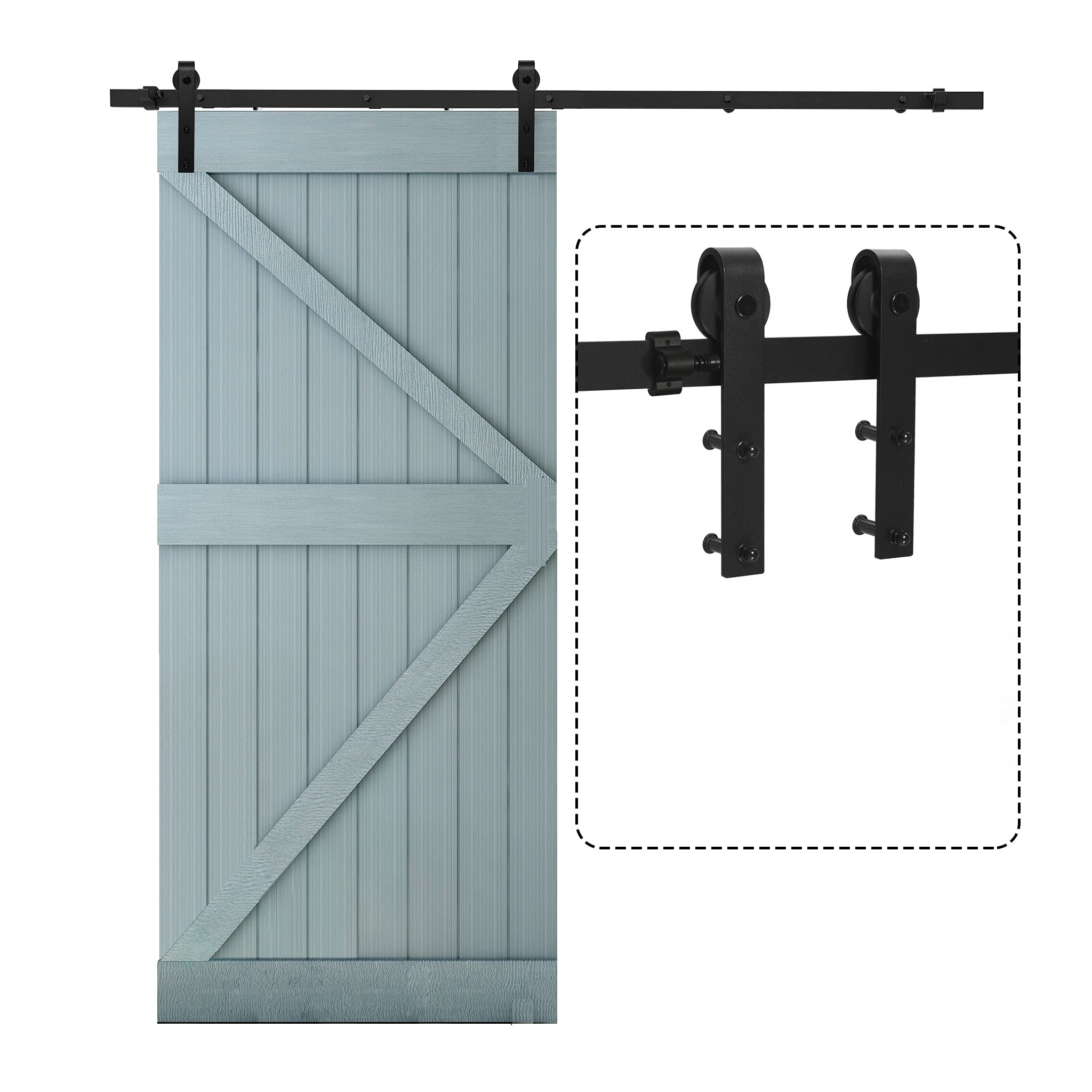 TSMST 4FT Sliding Barn Door Hardware kit, One-Piece Rail Barn Door Track for Single Door, Easy to Assemble, Smoothly and Quietly, Fit 24" Wide Door Panel, J Shape Hanger