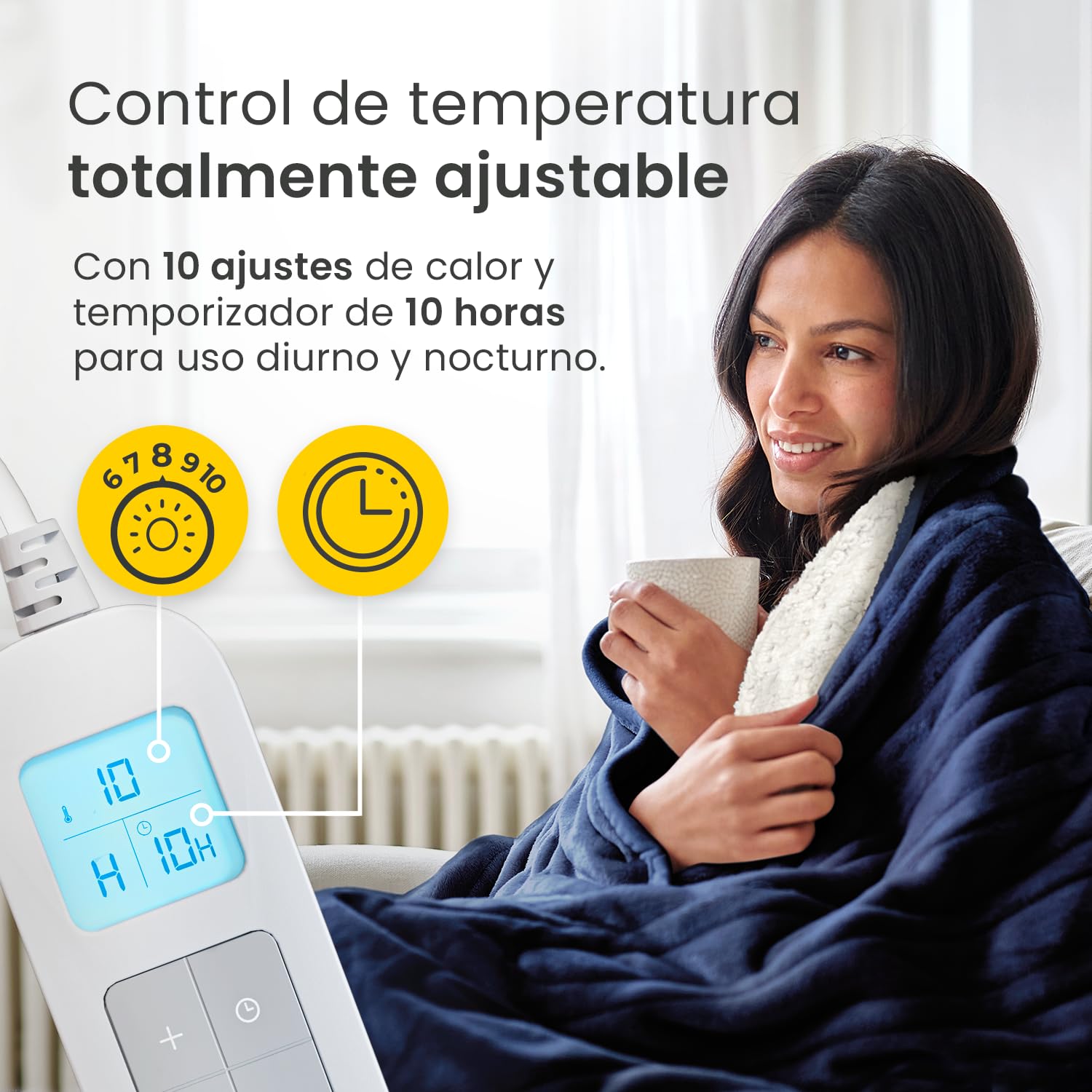 Cosi Home Manta Electrica Grande 180 x 130cm 10 Niveles de Calor, Forro Polar y Sherpa Lavables en Lavadora,Control Digital, Temporizador 10h – Manta Sofa. Azul Marino