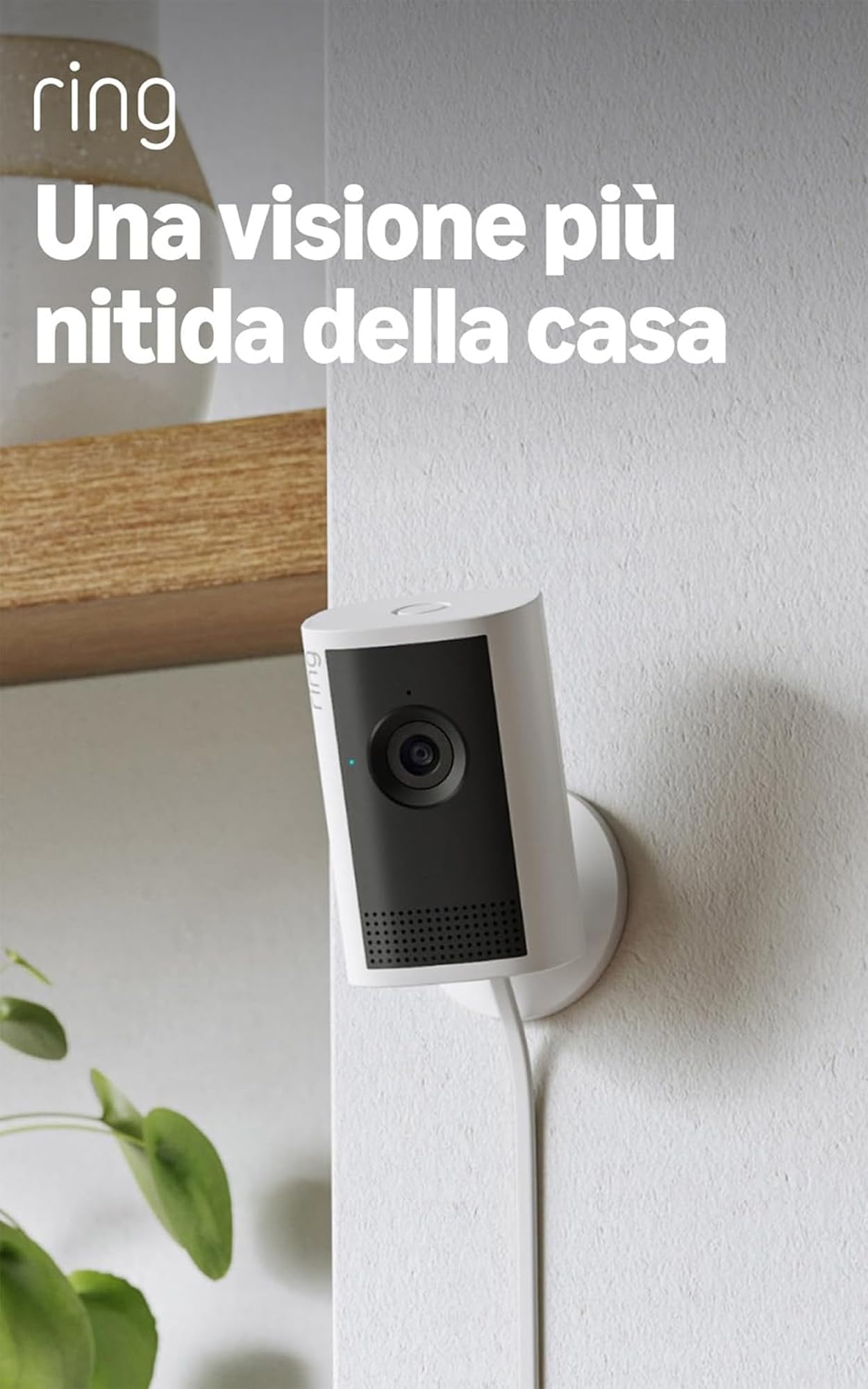 Ring Videocamera interna Plus (ultima generazione) con Videocitofono a batteria | Videocamera di sicurezza plug-in | Retinal 2K, zoom ottimizzato 4x,| Prova gratuita di 30 giorni del piano Ring Home