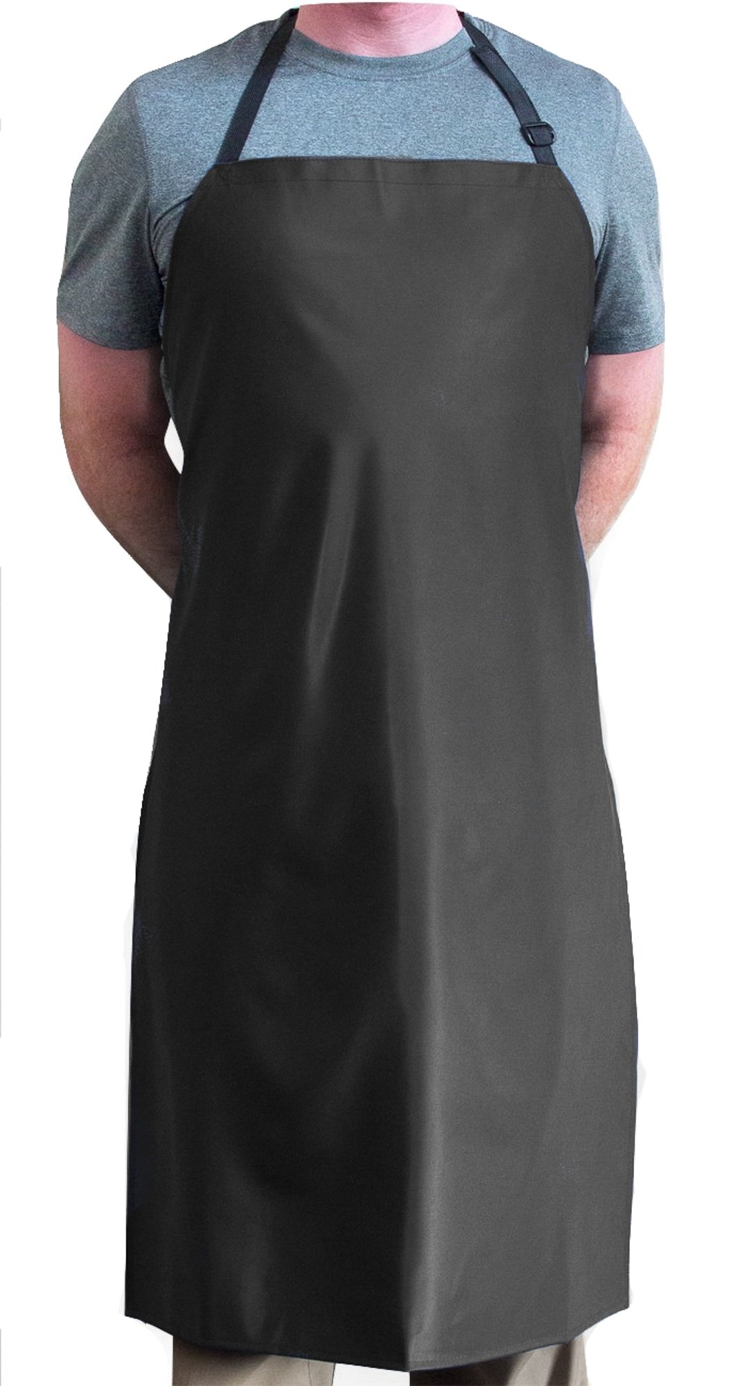 'Tuff Apron Black Heavy Duty Waterproof with Neck Adjuster Durable Long Kitchen Dishwashing Bib 41'' x 27'' PVC Vinyl'