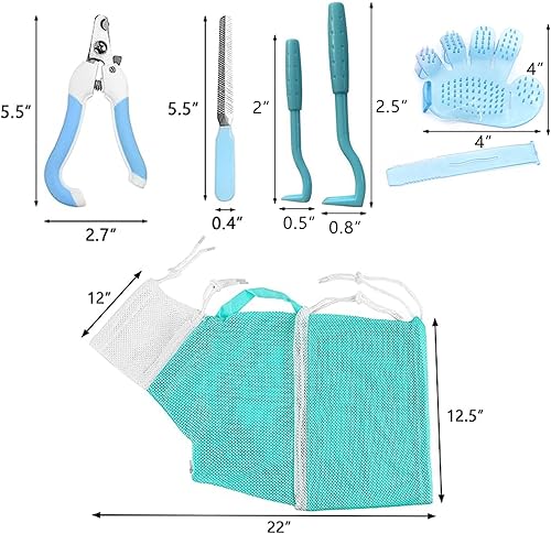 Miniatura 2 de Bolsa de baño y aseo para gatos, bolsa de red de ducha ajustable para gatos y cortaúñas para mascotas, lima de uñas, guantes de aseo, herramienta de