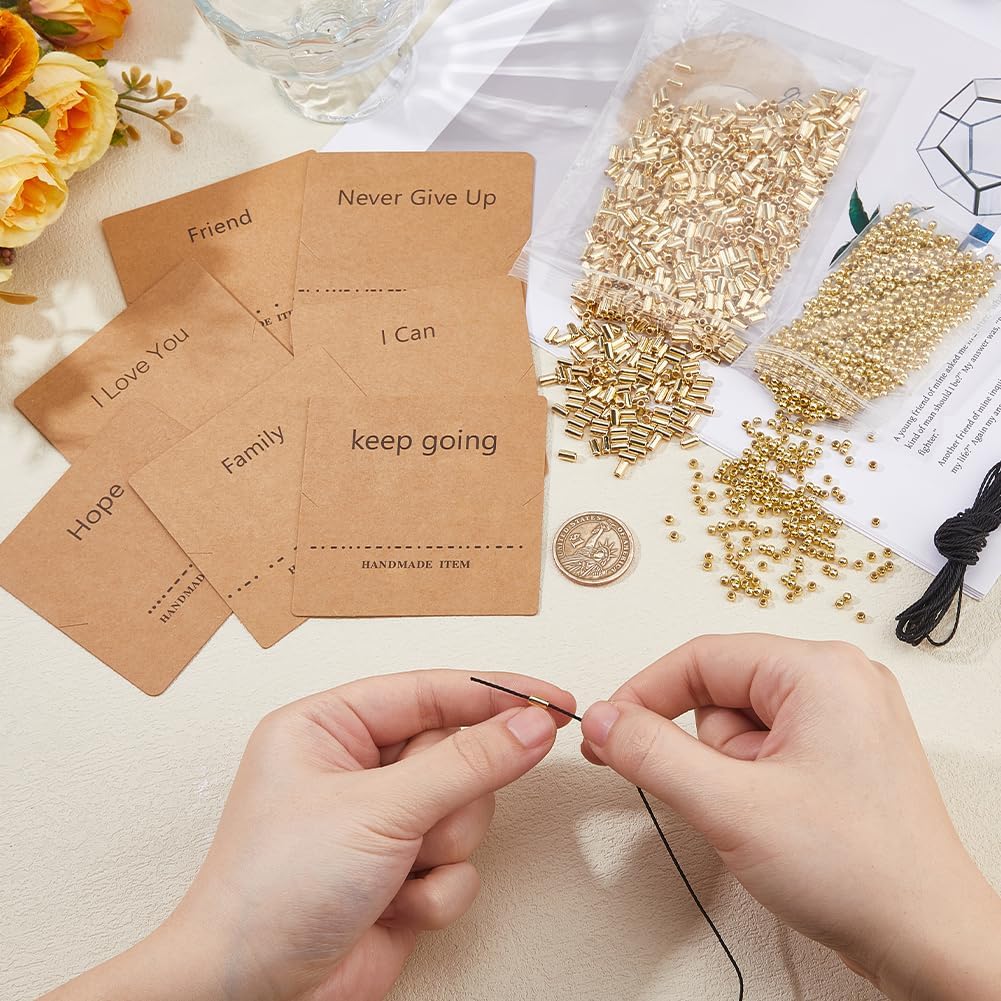 DICOSMETIC DIY Morse Code Bracelet Bead Kit Including 2000Pcs 2 Styles Golden Plastic Bead Bulk 4.36 Yards Waxed Cotton Cord 14Pcs Bracelet Display Cards Adjustable Braided Bracelets Necklaces Kit