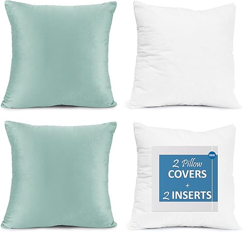 Juego de 2 rellenos de almohada con terciopelo suave y sólido, juego de fundas de almohada cuadradas decorativas para sofá, automóvil, dormitorio,