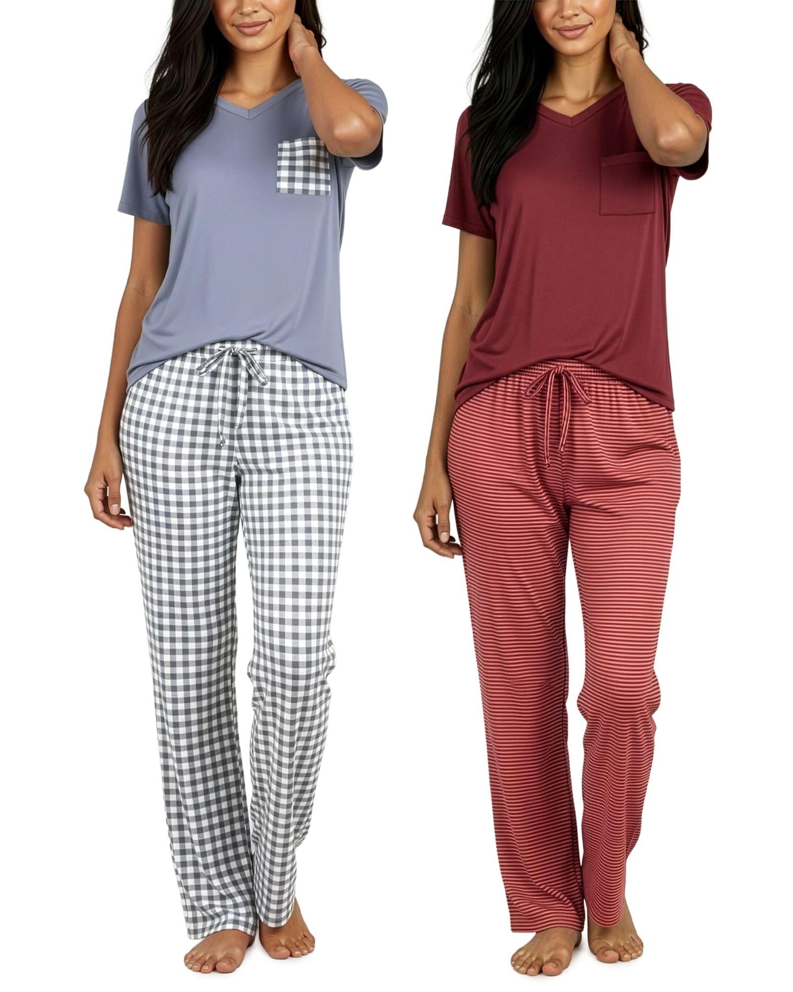 2-Pack Womens Pajama Set Super-Soft Long Sleeve Top Pants by Real Essentials