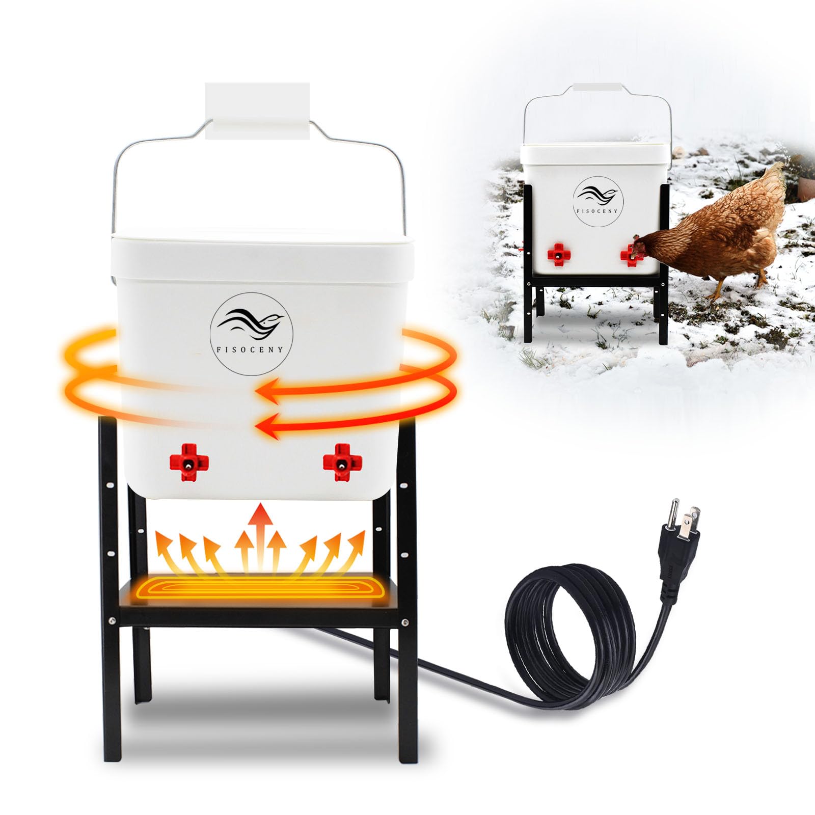 Buy 2 Gallon Chicken Water Heater Heated Poultry Drinker with Metal Support Automatic Heating