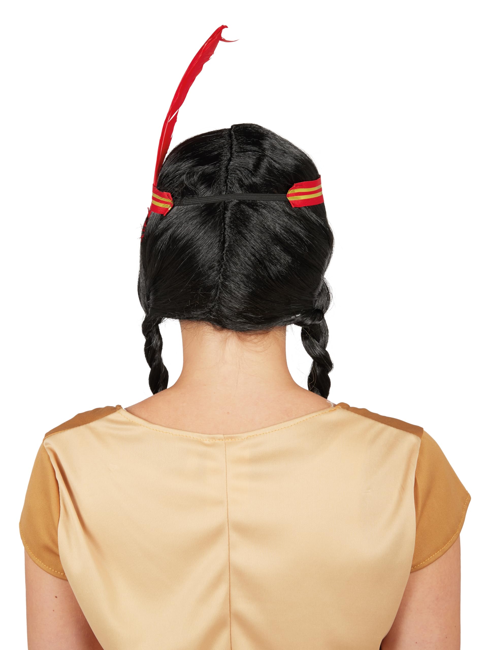 CARNAVALIFE Peluca Para Disfraz India Con Volumen Crespo – Incluye Cinta Para El Cabello Y Pluma Roja, Unisex Para Mujer Y Hombre, Ideal Para Fiestas Y Cosplay