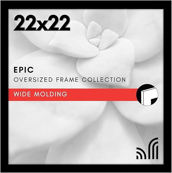 Americanflat 22x22 Picture Frame with Polished Plexiglass - Epic Collection - Square Picture Frame with Engineered Wood - Wide Photo Frames for Wall display - Black