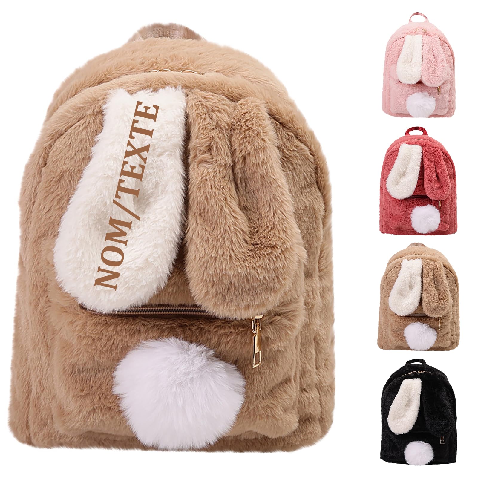Sac Personnalisable Enfant, Sac a Dos Personnalisé Enfant Prenom, Sac à Dos Bebe Lapin en Peluche, Sac a Dos Enfants Fille Garcon, pour Maternelle Primaire et Collège (Kaki)