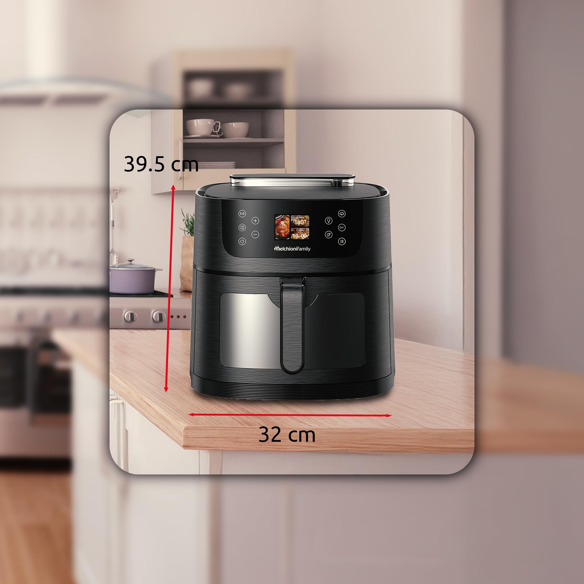 Melchioni Family DORA AI Friggitrice ad Aria 8L con Intelligenza Artificiale riconoscimento cibo e Vapore Soft | 24 Programmi Preimpostati, Cassetto con Finestra, Luce Interna, Potenza 1800W