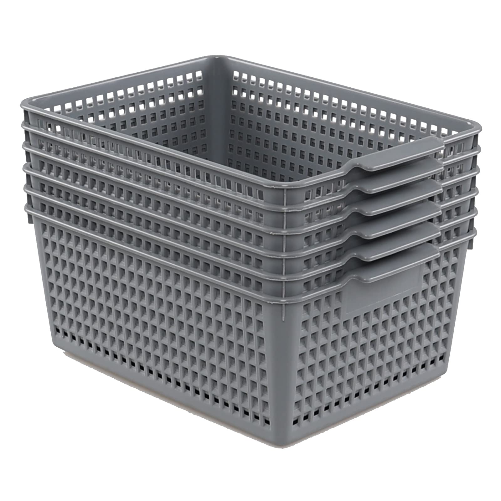 Saedy 6 Pack Plastic Weave Storage Basket, Grey Kitchen Baskets for Cupboards