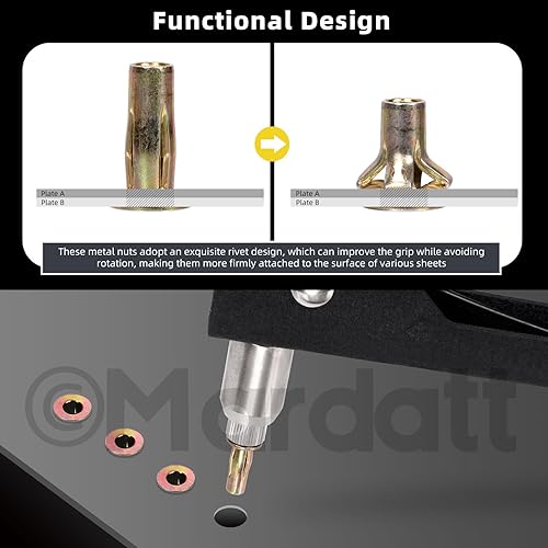 Miniatura 5 de Mardatt Tuerca de remache M4 multi-agarre M4 chapada en zinc con vástago de cabeza plana roscado Tuerca de remache con acabado de zinc dorado para