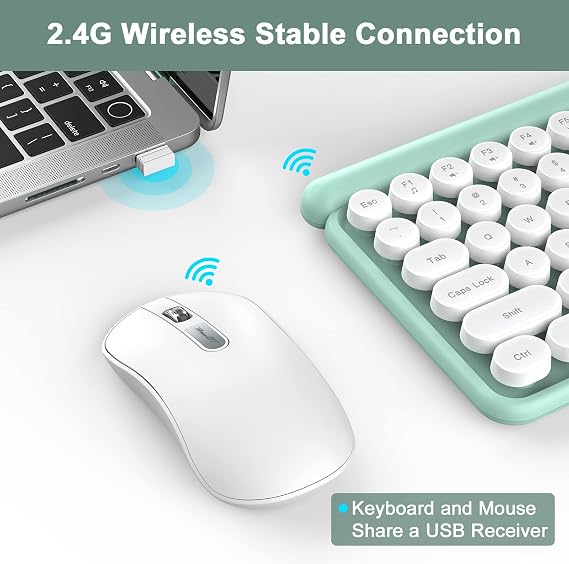 RaceGT Wireless Typewriter Keyboard and Mouse - Wireless Keyboard with Silent Mouse, Cute Retro Keyboard Mouse Combo, 2.4G Cordless USB Computer Keyboard Mouse Set for Windows Laptop/Desktop/PC