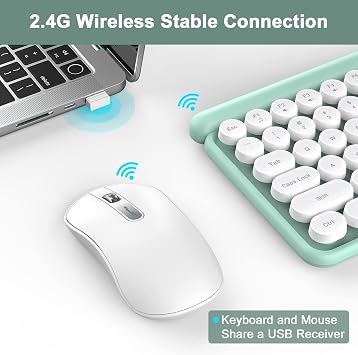 RaceGT Wireless Typewriter Keyboard and Mouse - Wireless Keyboard with Silent Mouse, Cute Retro Keyboard Mouse Combo, 2.4G Cordless USB Computer Keyboard Mouse Set for Windows Laptop/Desktop/PC