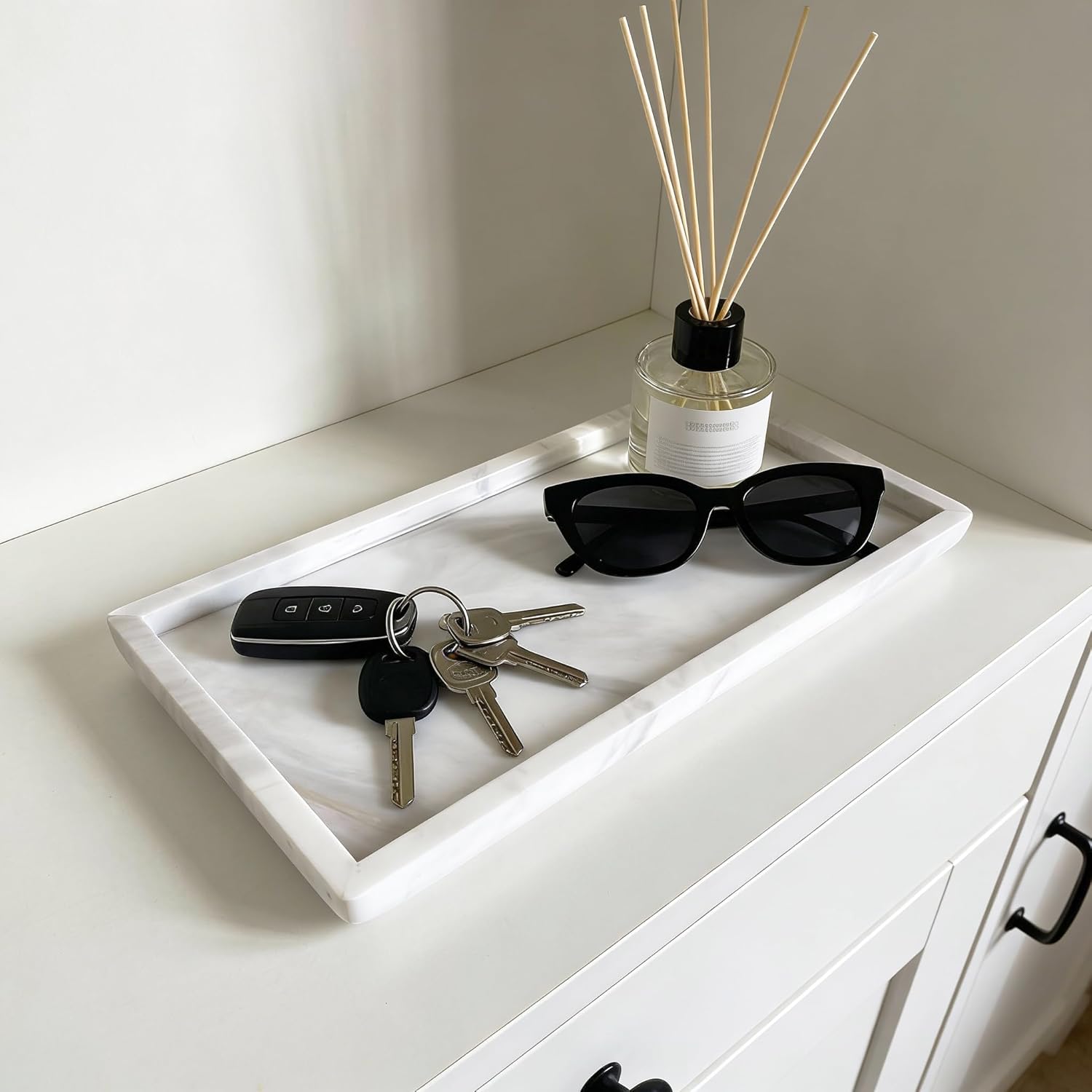 Natural Marble Vanity Bathroom Tray, 12 x 6 Inch Elegant Home Decor Tray for Kitchen,Bathroom,Dresser, Coffee Table,Sink Storage Holder Organizer, Jazz White (NS051) - Image 9