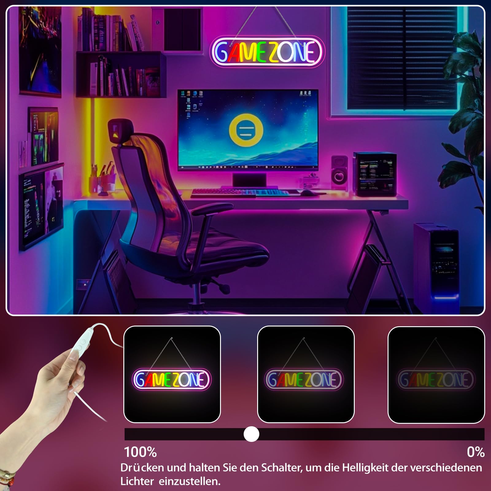 Panneau Néon Gamer USB - Décoration Lumineuse LED Personnalisée Pour Salle De Jeux, Streamer, Chambre