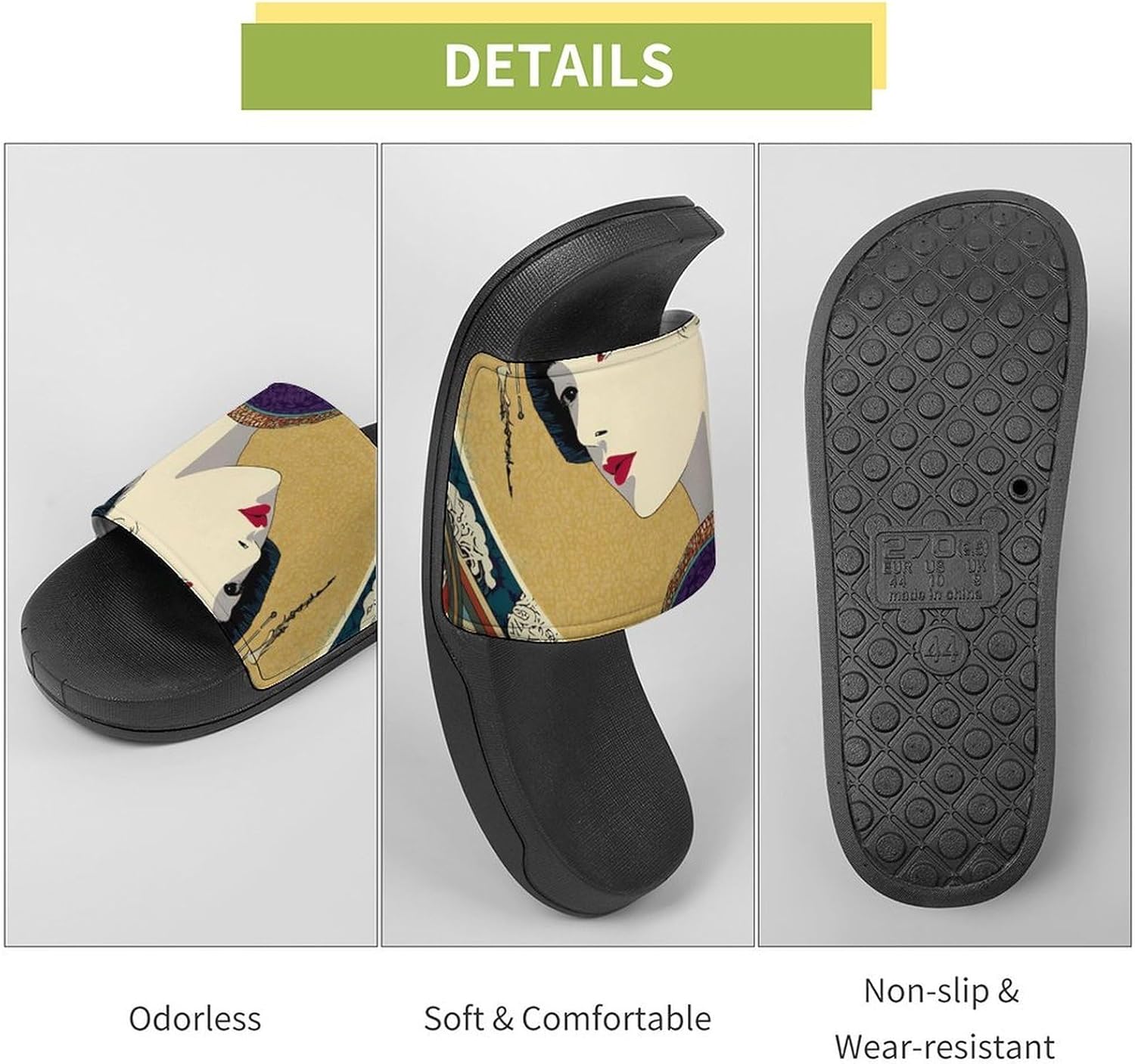 Japanese Geisha Ukiyo-E Men's Slippers Casual Non-Slip Slide Sandals Beach Bathroom Shower Shoes for Women