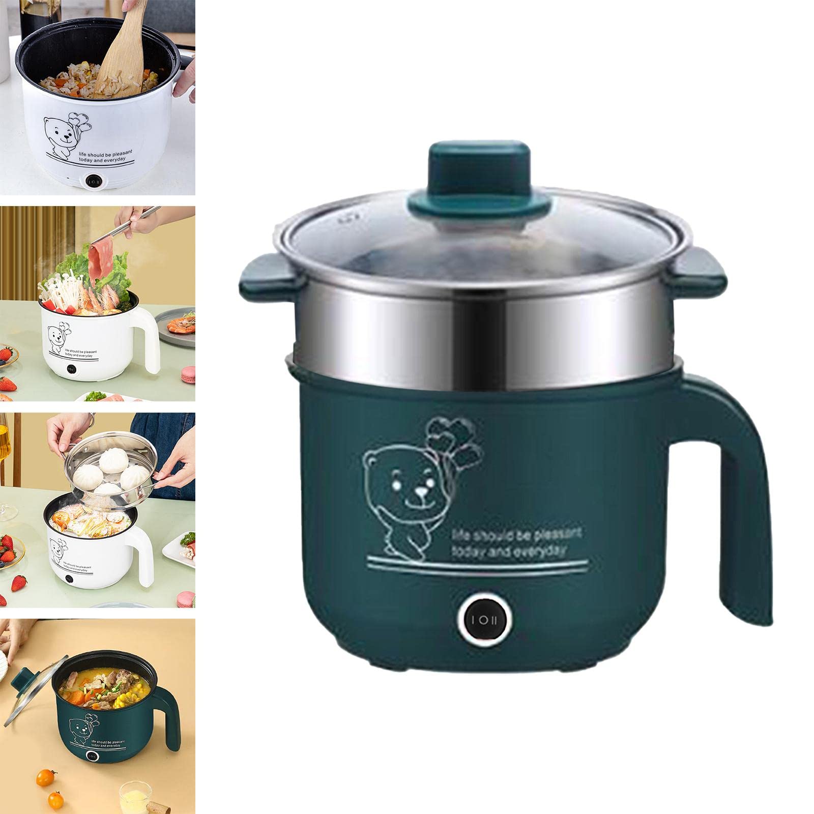 Sharplace Mini Hot Pot Ramen Cooker Antihaft-tragbare elektrische Mehrzweckpfanne für Home Office Dorm, mit Dampfgarer Grün