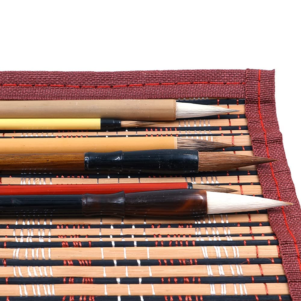 Pinceaux Aquarelle Calligraphie Chinoise Pinceaux Kanji Japonais Sumi Peinture Dessin Pinceaux 11 Pièces/ensemble + Porte-pinceau En Bambou Enroulable - France