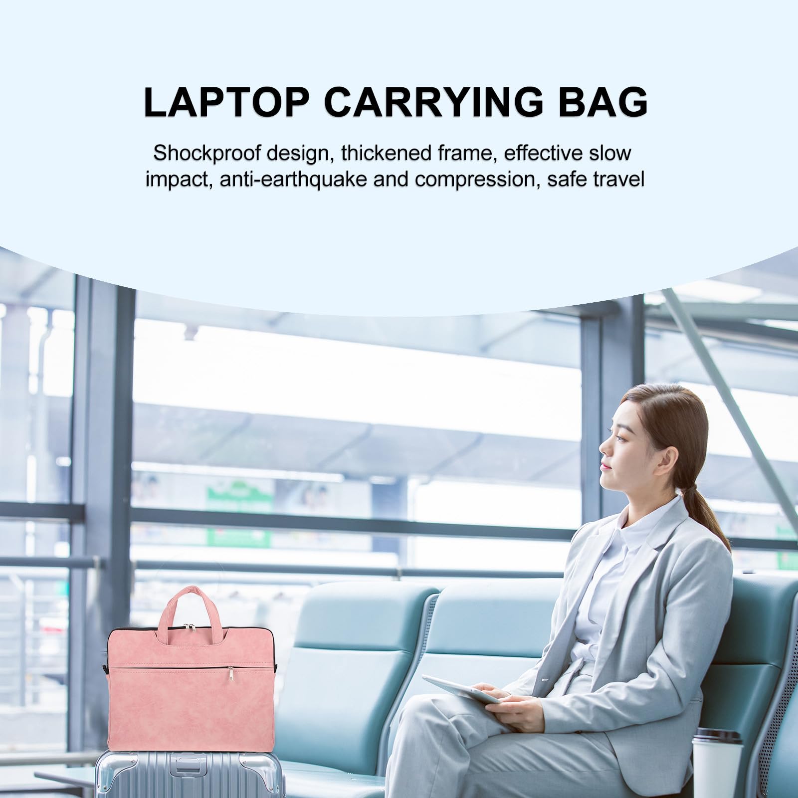 Borsa a Tracolla per Laptop 15,6" Rosa Antivento e Antigraffio, Custodia Protettiva Leggera per Computer e Tablet, Tracolla Regolabile, per Donne in Viaggio e Uso Quotidiano