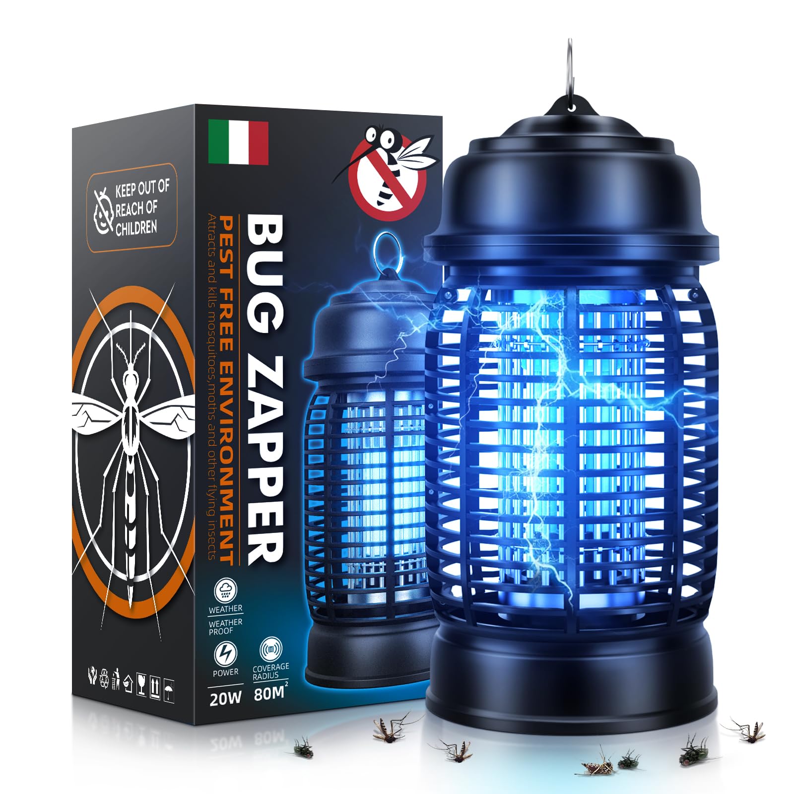 Lampada Antizanzare Elettrica, 20W UV Anti Zanzare, Zanzariera Elettrica Impermeabile IPX4, Insetticida Zanzare per Casa Cucina Giardino Interno Esterno
