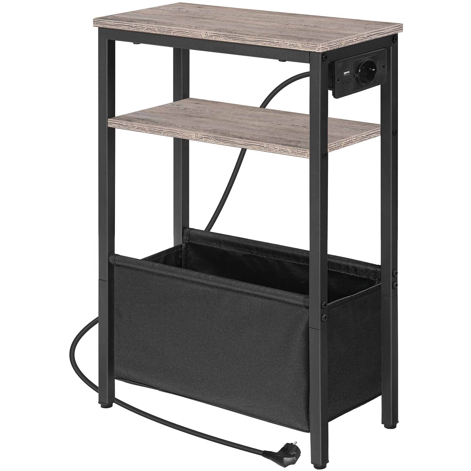 HOOBRO Beistelltisch mit Ladestation, Nachttisch mit Stauraum, Sofatisch mit Steckdose und USB-Anschlüssen, für kleine Räume, Schlafzimmer, Wohnzimmer