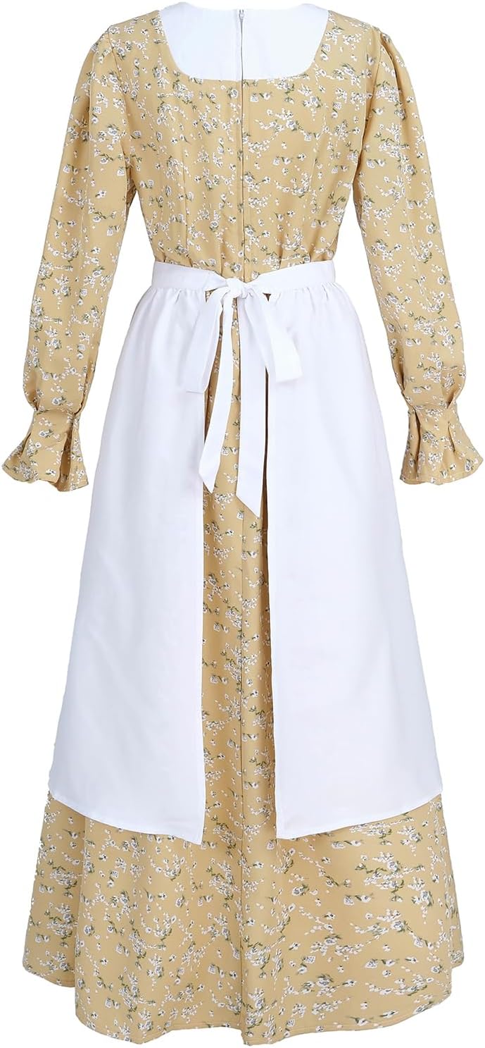 CR ROLECOS Colonial Prairie Dress Women Floral Amish Dresses Pilgrim Costume