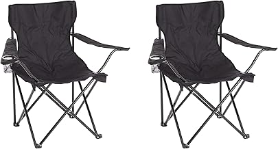 Baroni Home Sedia Campeggio Pieghevole da Esterno Giardino, Poltrona Campeggio Impermeabile, Sedia Camping Portatile, Seduta da Spiaggia e Pesca con Porta bibite 50x50x80 cm, Set 2 Nero