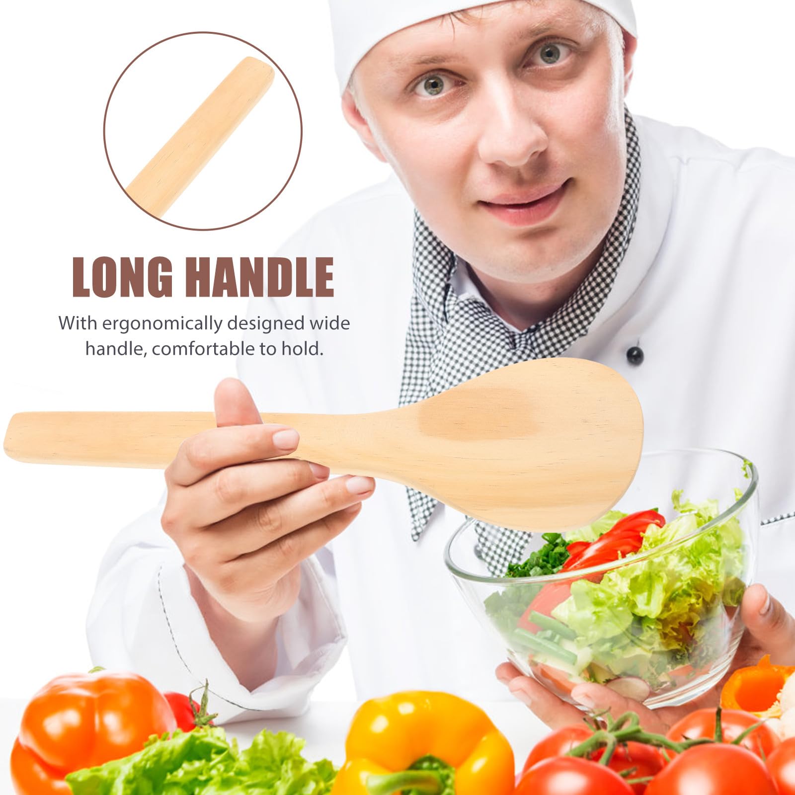 Didiseaon Spatola da Cucina in Legno 40 Cm, Cucchiaio da Cucina Rotondo per Riso, Paletta per Alimenti Resistente ai Graffi per Uso Domestico e Preparazione Sushi