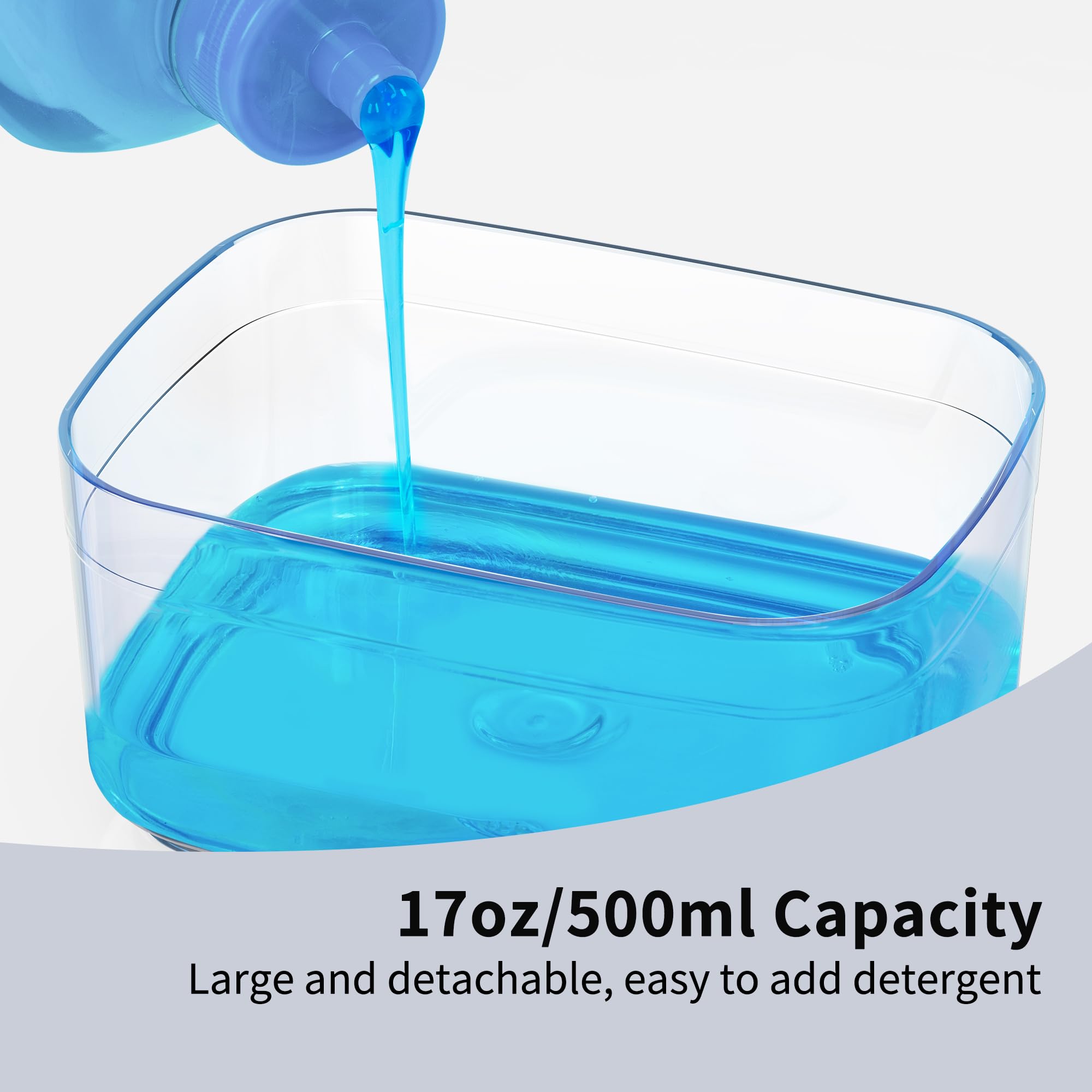 ROSEOK Dispensador de jabón desmontable con una sola mano con soporte de esponja para limpiar platos, ollas, fregaderos, 500 ml