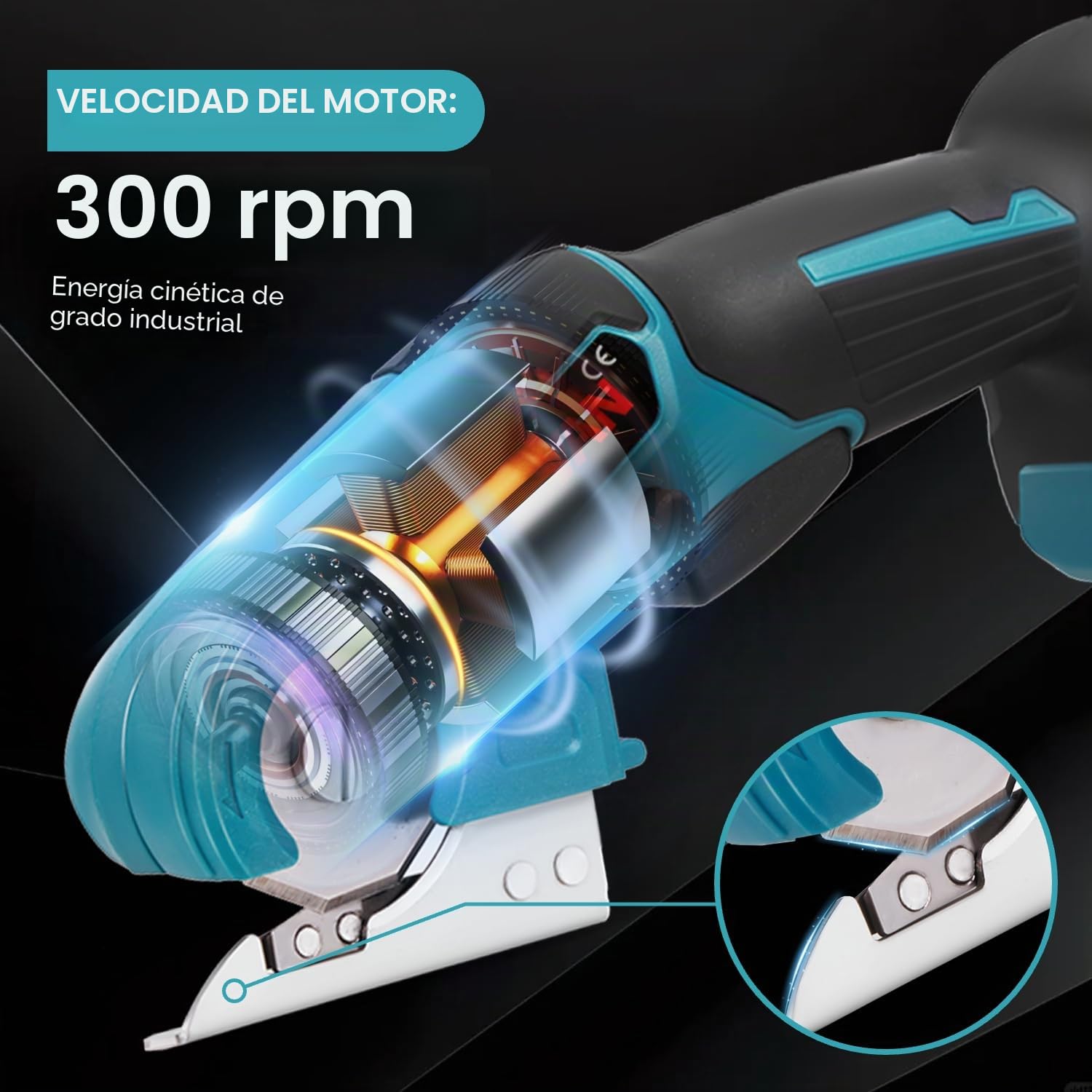 ONEVAN Tijeras universales inalámbricas 18V eléctricas - Tijeras a batería con hoja autoafilable, profundidad de corte de 6 mm, cortador de cartón para tela/alfombra/cartón, 300 rpm, tijeras inalámbri