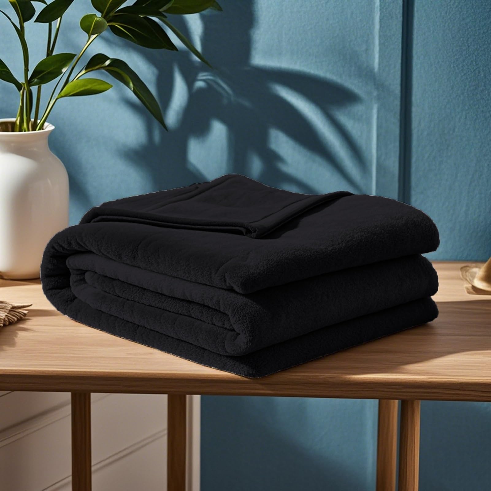 GOUTUI Large Fleece Throw Blanket 200 x 240 cm Silk Touch Faux Velvet Blanket Polyester for Sofa Couch Bed Throw, Black