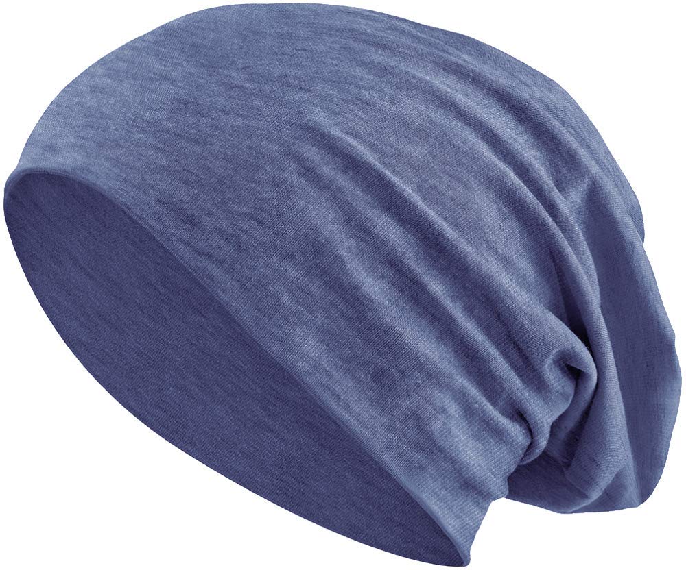 Balinco Jersey Cotton Elastic Long Slouch Beanie Unisex Hat Heather in 35 Assorted Colours (3) (Heather Grey-Blue)