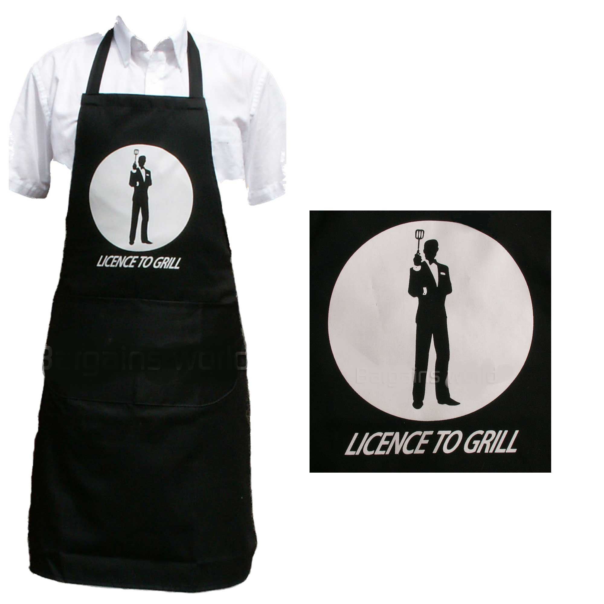 MyShoeStore Licence to Grill James Bond Novelty Apron for Men & Women, BBQ or Kitchen. Fantastic Gift!
