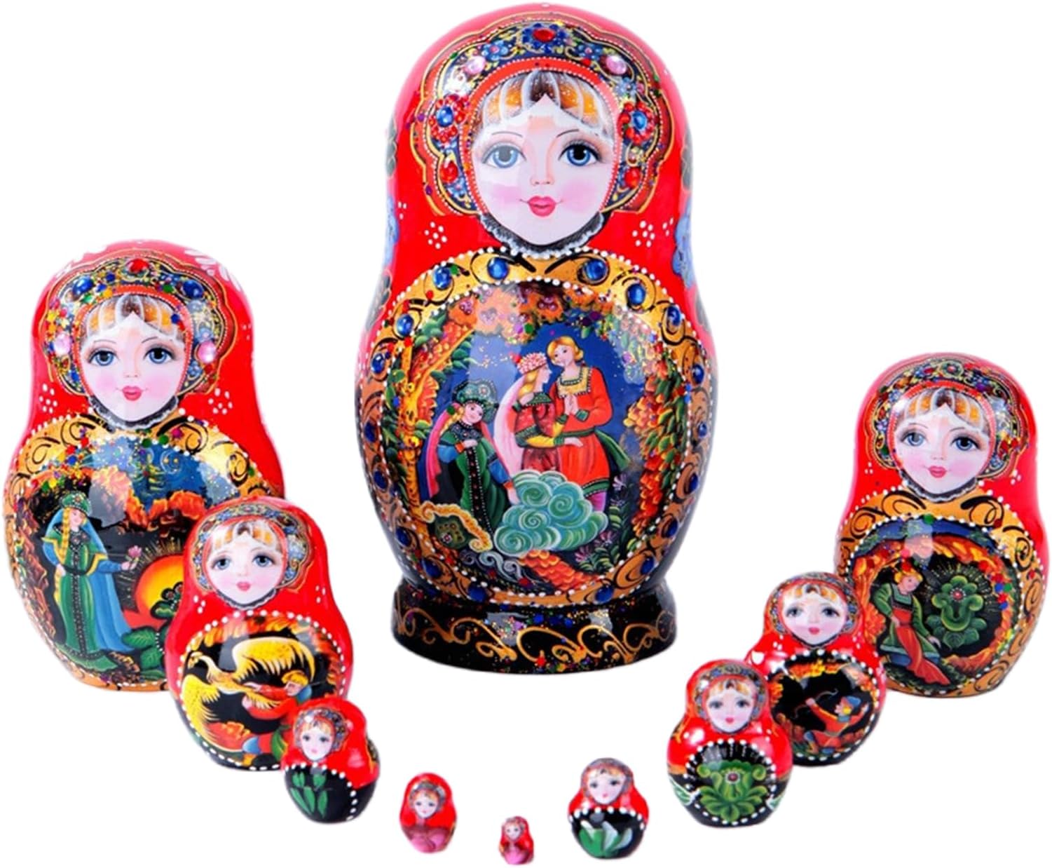 Painted Russian Dolls - Layered Nesting Set, 10-Layer Nesting Set, Russian Holiday Figurines | Kids Christmas Decorations, Festive Home Display, Use For Room Decor Holiday Display Arrangement