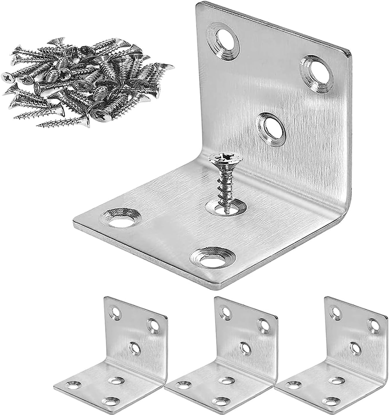 VITION 4 Pieces Corner Angle Connecting Brackets Braces Plates with Screws for Shelf Furniture Chair Table Cabinet Bed (51x51x49mm)