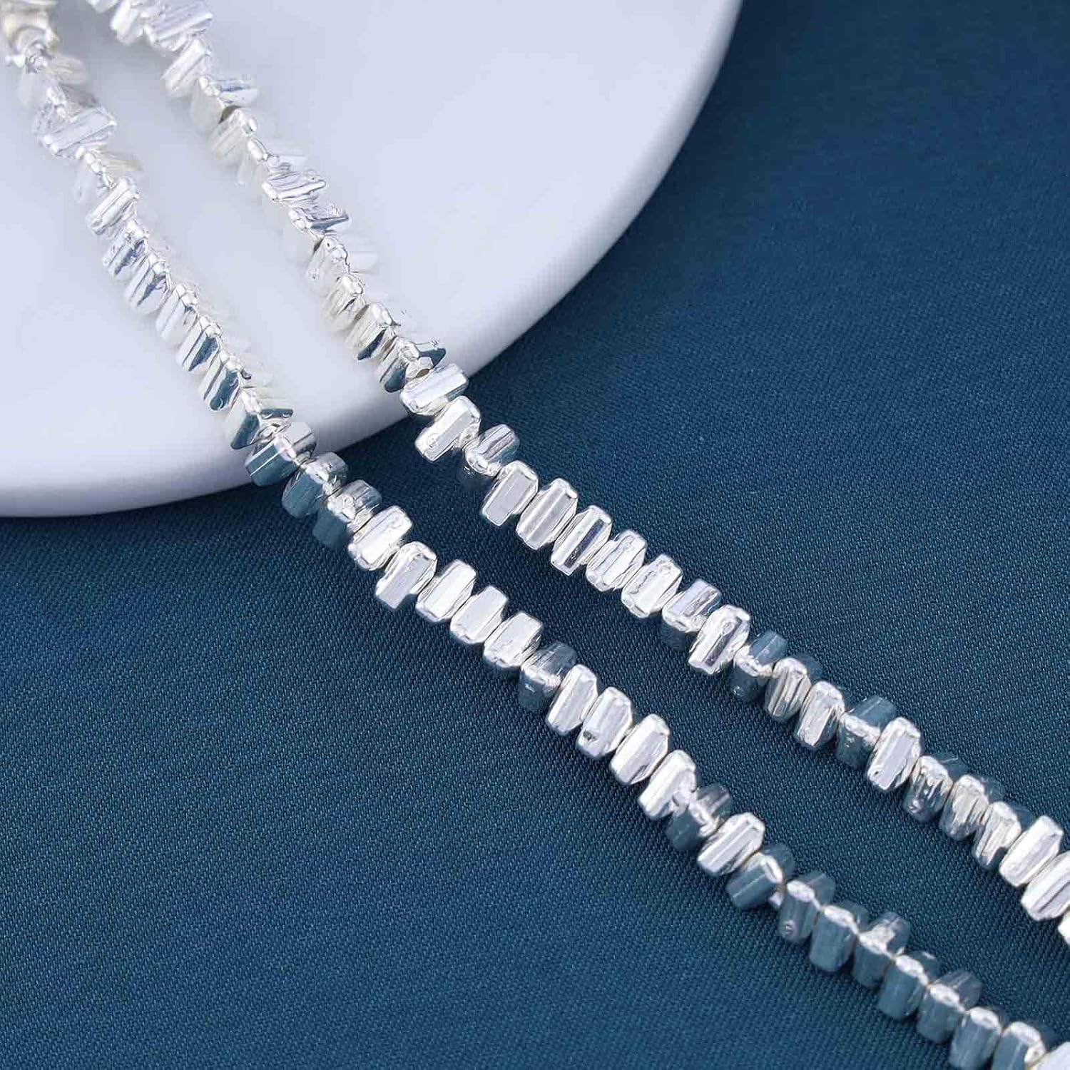 Boho Tube Beaded Necklace Floating Pearl Choker Necklace Silver Irregular Beaded Chain Necklace Single Pearl Necklace Chain Jewelry for Women - Image 5