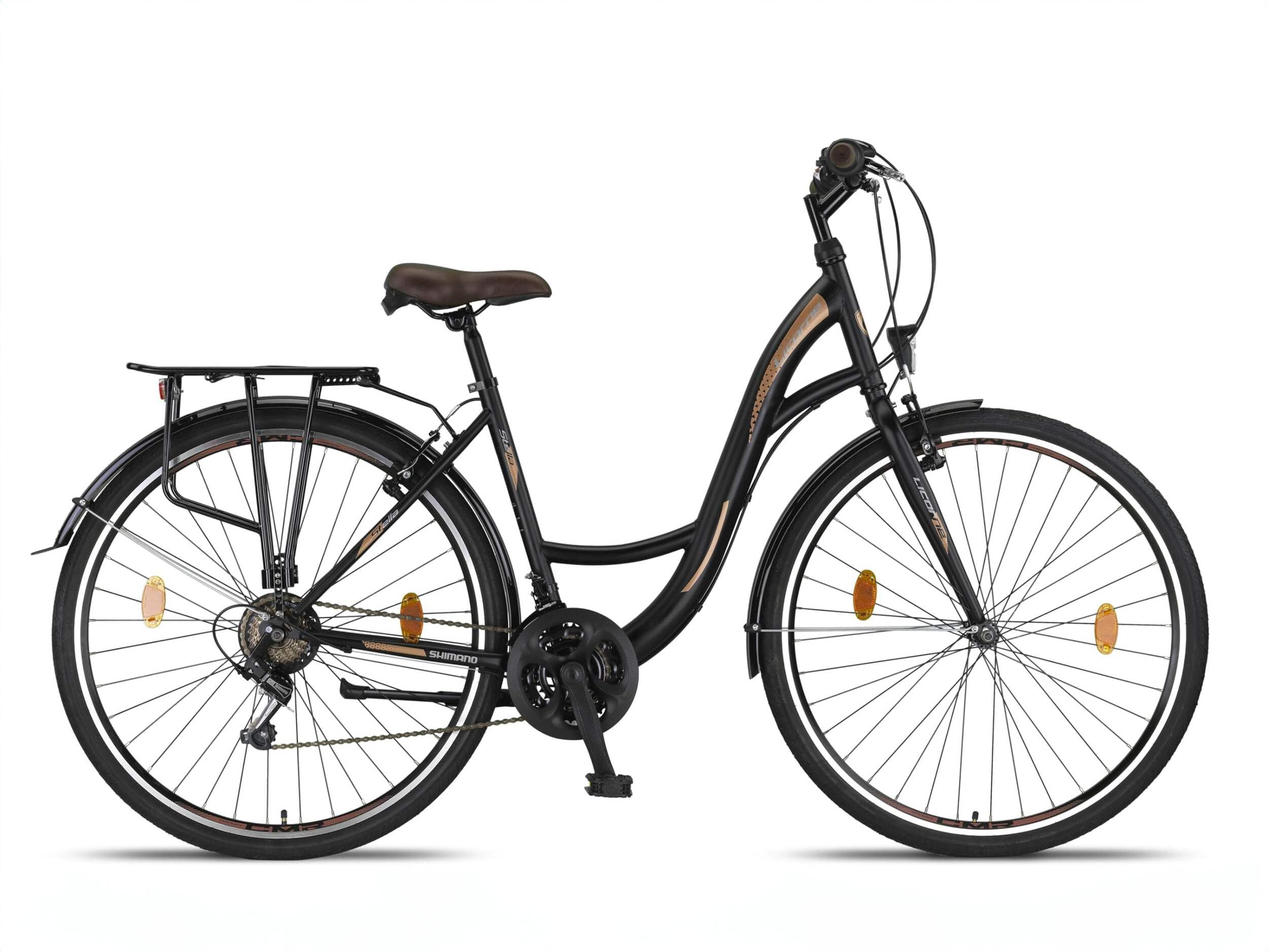 Licorne Bike Stella Premium City Bike 24,26 et 28 pouces – Vélo pour filles, garçons, hommes et femmes – Dérailleur Shimano 21 vitesses – Vélo hollandais, Femme, Noir , 28