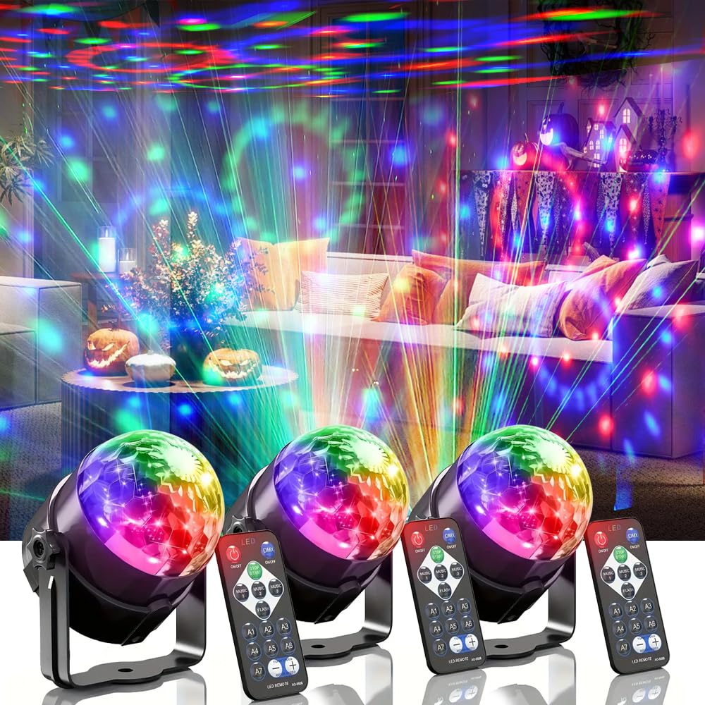 Juego de luces de discoteca para fiesta de 3 piezas, bola de discoteca de material ABS, con control remoto, luz estroboscópica de DJ, adecuada para bodas/karaoke KTV/fiestas de cumpleaños, luces de ca