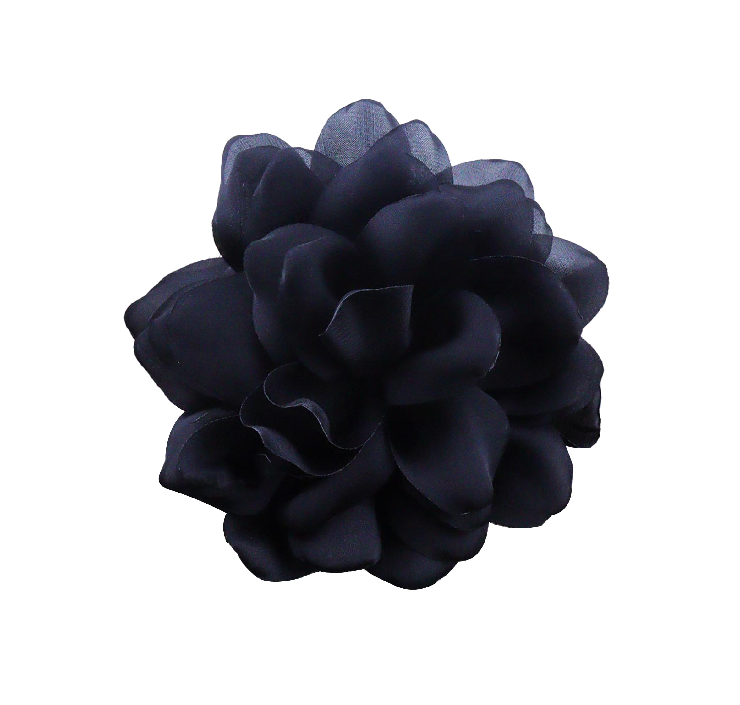 Large Camellia Satin Fabric Flower Brooch Pins Hairpin for Women,ladies. (Black)