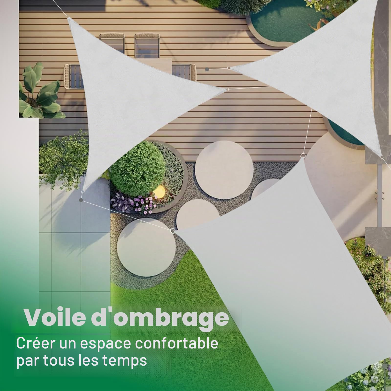 Voile d’ombrage, Rectangle 2 ×3m, Tissu Oxford 420D, imperméable, Anti-UV | Réduit la température, robuste et résistant à l'usure, idéal pour balcon terrasse de jardin, gris