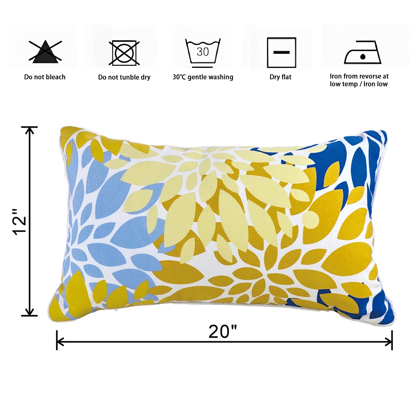Almohadas lumbares para exteriores, almohadas decorativas con inserto incluido, juego de 2 almohadas de exterior para muebles de patio, 12 x 20 pulgadas