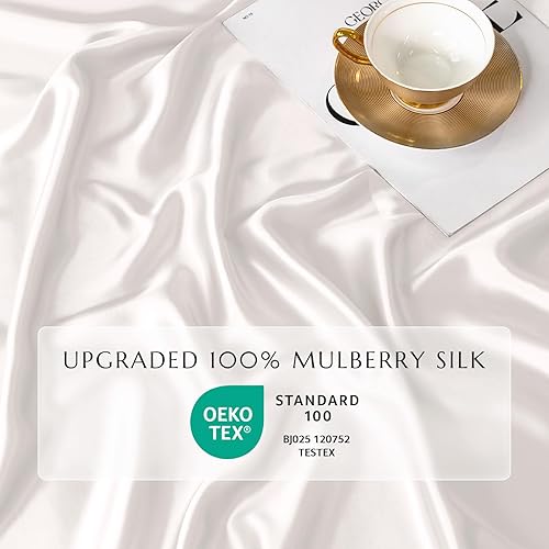 Miniatura 3 de THXSILK Juego de sábanas bajeras 100% seda de 3 piezas, 2 fundas de almohada, bolsillos de 16 pulgadas de profundidad, seda de morera suave de lujo