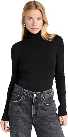 Splendid Womens 1x1 Rib Classic Long Sleeve Turtleneck Top