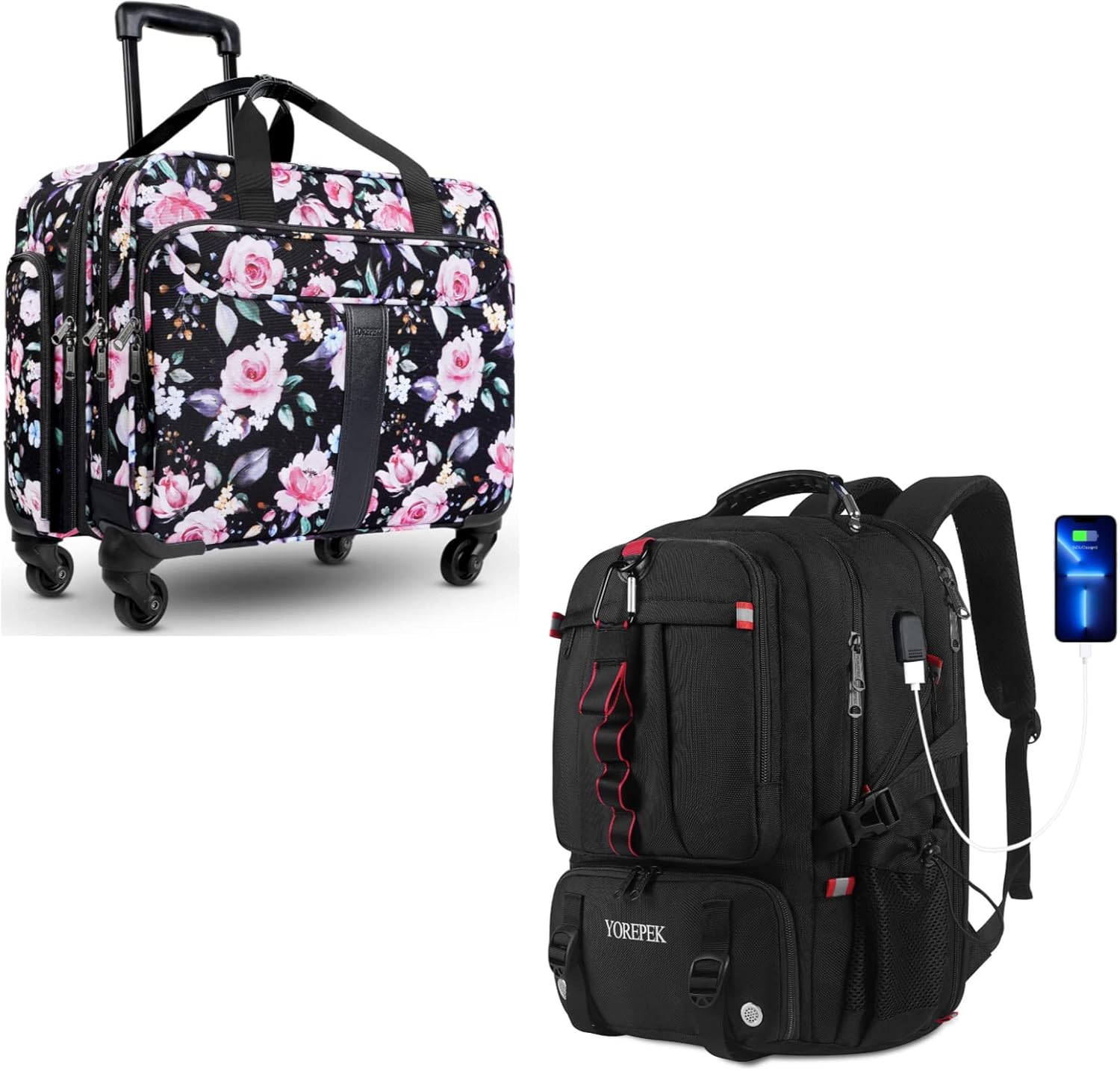 YOREPEK Rolling Laptop Bag Women, Gym Backpack with Shoe