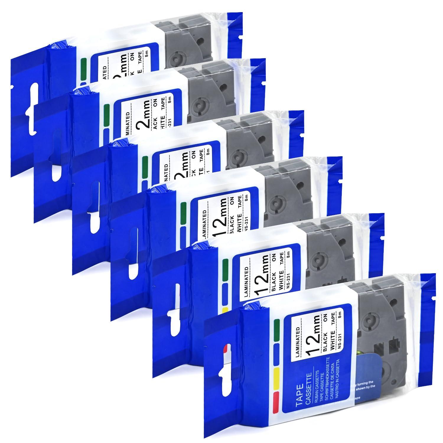 Paquete de 6 recambios de cinta laminada blanca laminada de 12 mm