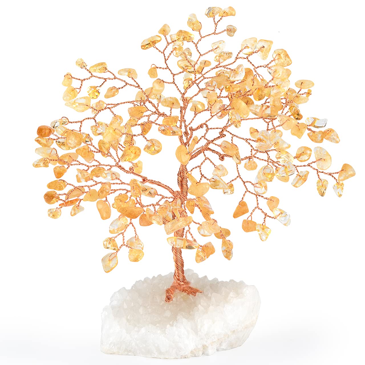 MASGEMES Natural Citrine Gemstone Crystal Tree of Life,Clear Quartz Cluster Base,Bonsai Money Tree Feng Shui Home Decor,Healing Crystals Positive
