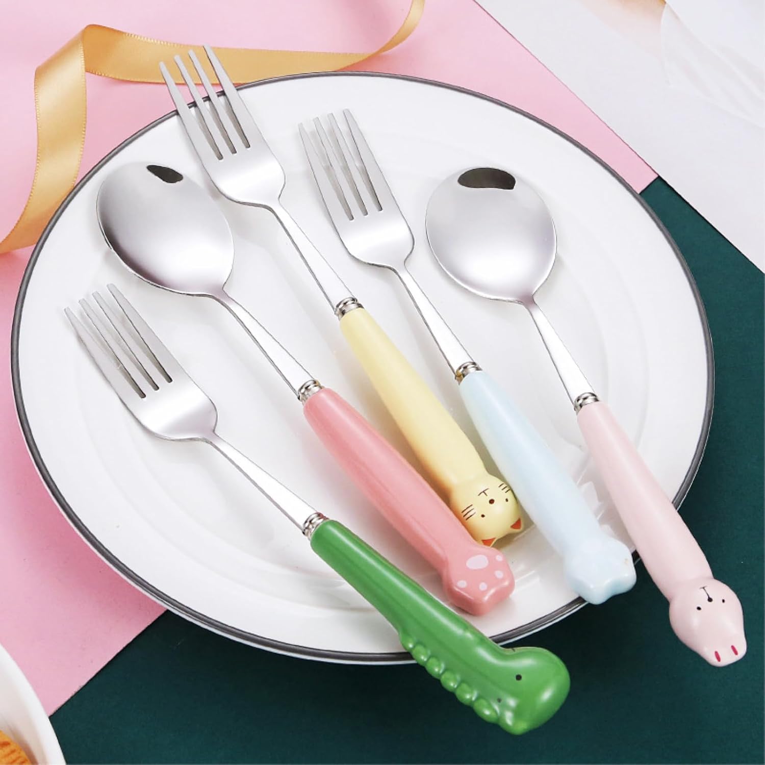 2PC- stainless steel cartoon creative spoon household fresh and exquisite personality and practical-dinosaur-fork
