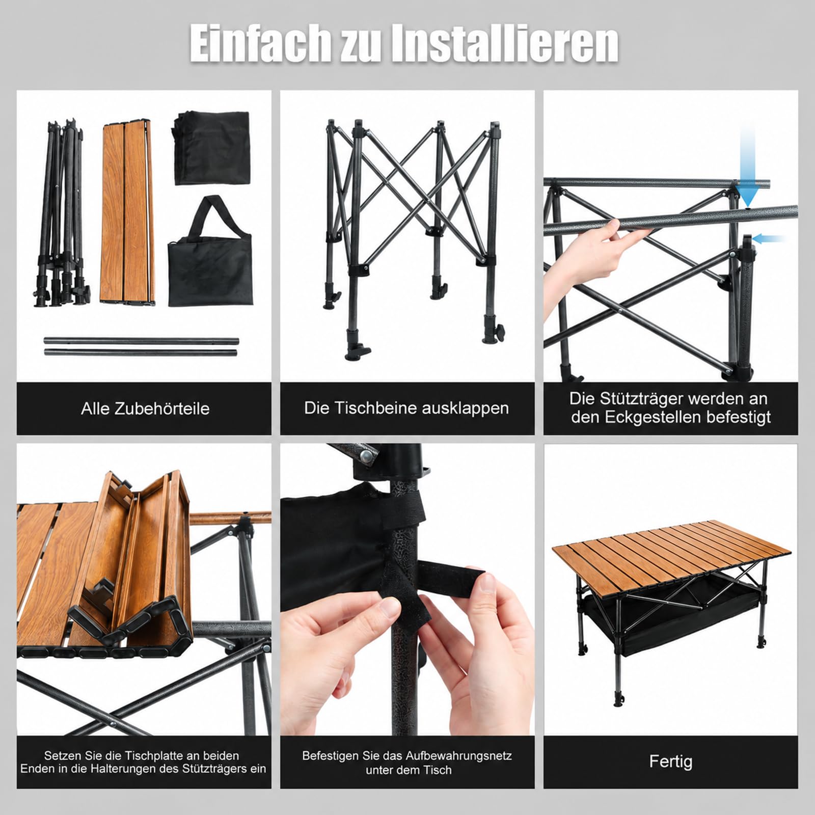 Campingtisch Klappbar, Klapptisch Höhenverstellbar 95x55cm