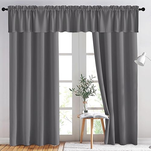 NICETOWN 2 paneles de cortinas opacas con ojales de 52 x 84 pulgadas de largo con 4 paneles de 42 x 16 pulgadas de largo, cenefas opacas para