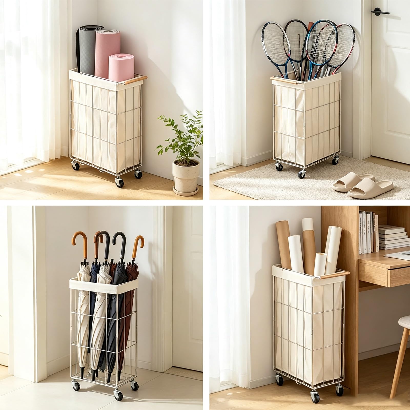 Carrello Portabiancheria Con Ruote, Cesto Panni Sporchi Salvaspazio | Sacco Rimovibile In Cotone E Struttura Robusta, Organizer Per Lavanderia E Bagno
